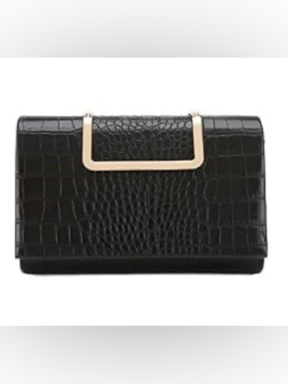 Black Croc-Embossed Leather Clutch with Gold Accent Like New
